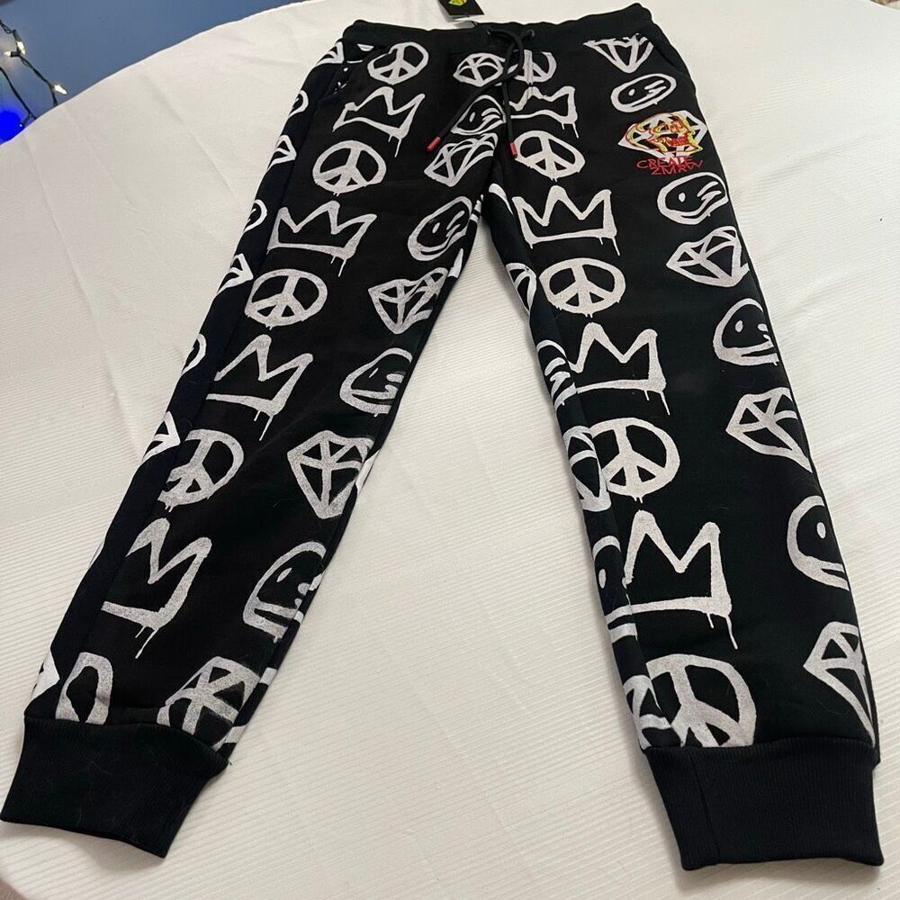 NWT Create 2MRW Peace Out Black White Sweatpants Size Medium New